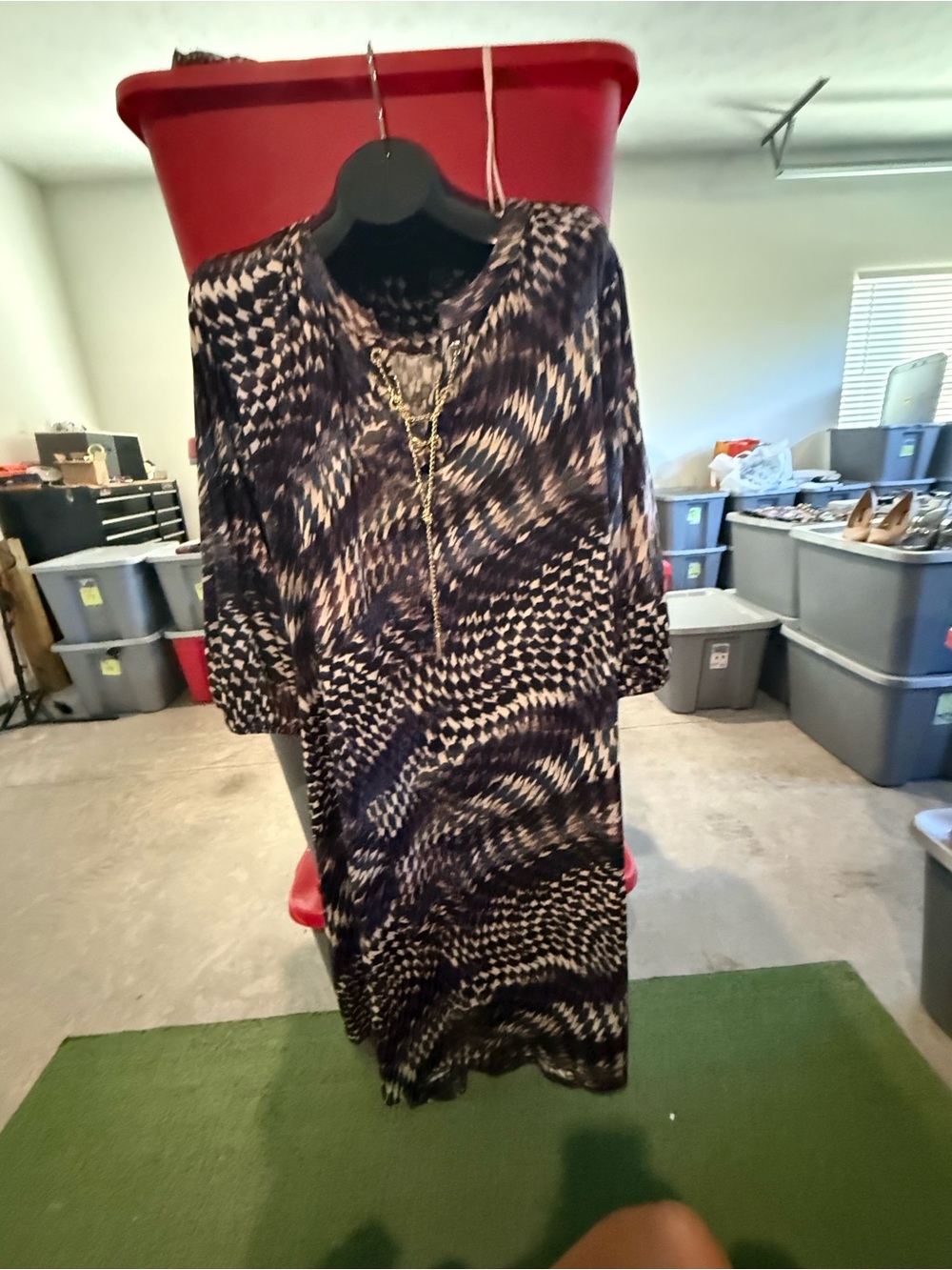 Ashley Stewart Navy and White Long Sleeve Patterned Shift Dress p31